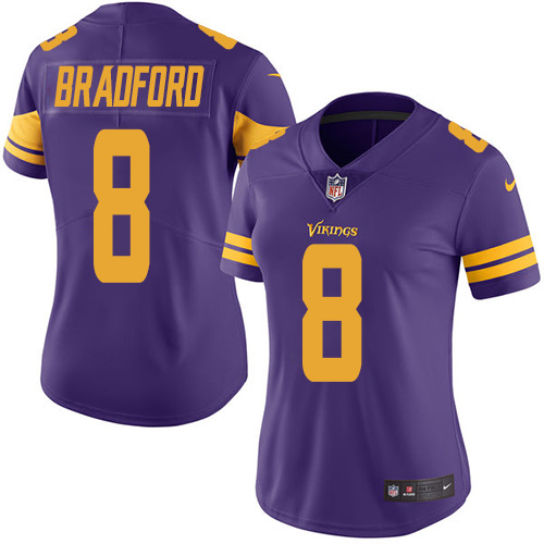 Women's Elite Sam Bradford Nike Jersey Purple - #8 Rush NFL Minnesota Vikings